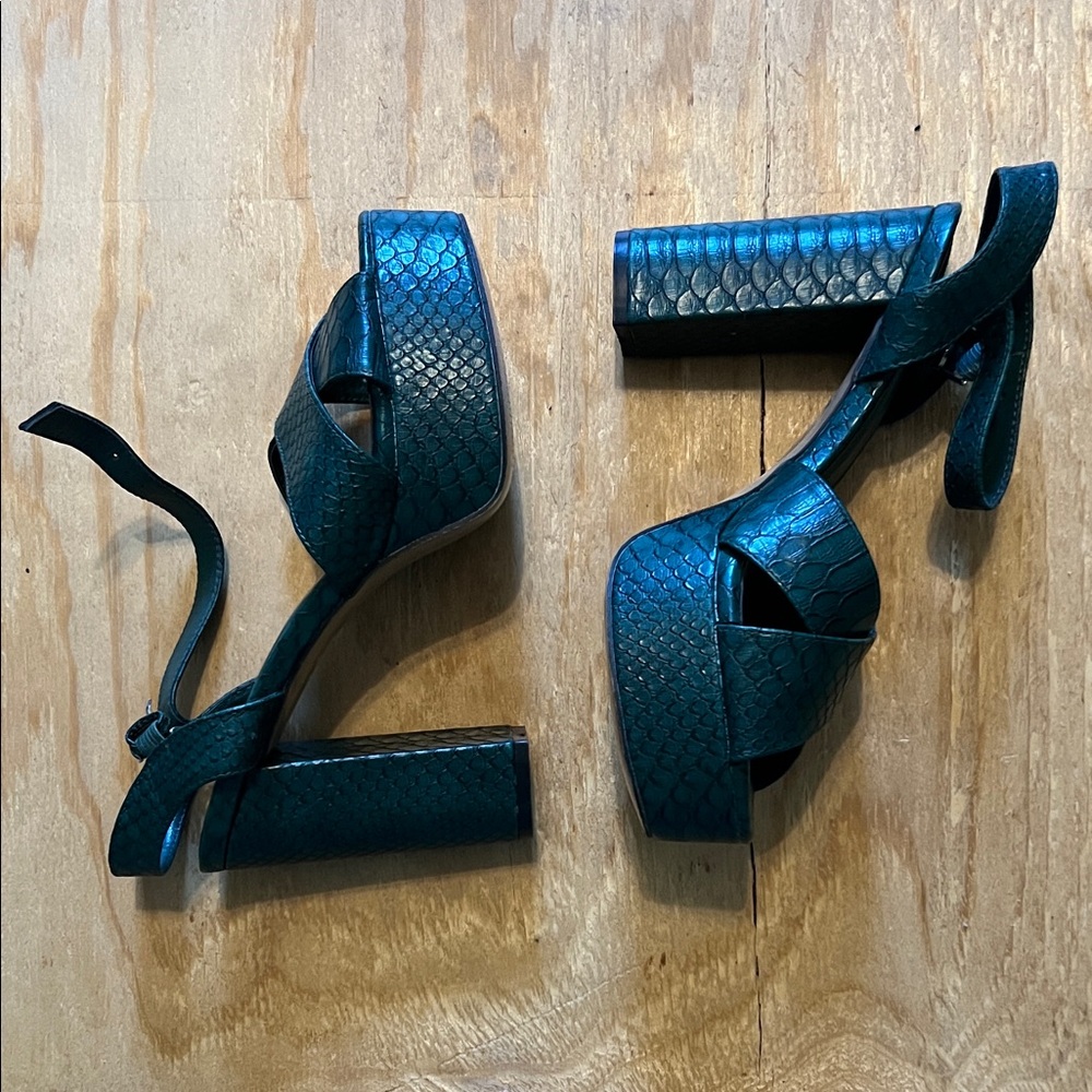 ShuShop Teal Snake-Embossed Platform Heels